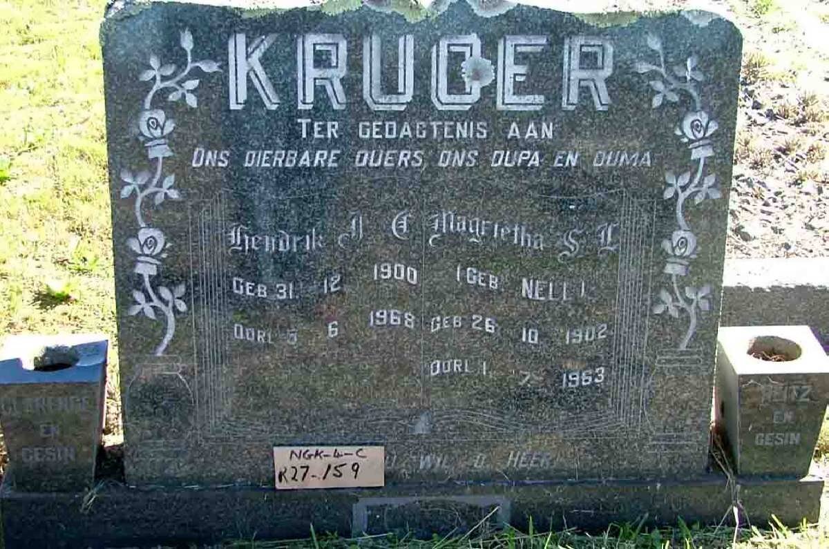 KRUGER Hendrik J. C. 1900-1968 &amp; Magrietha S.? NELL 1902-1963