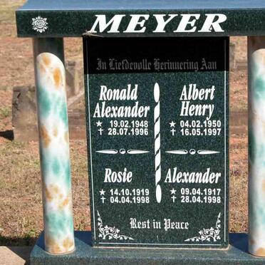 MEYER Ronald 1917-1998 &amp; Rosie 1919-1998 :: MEYER Ronald Alexander 1948-1996 :: MEYER Albert Henry 1950-1997
