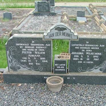MERWE Pieter Willem Adriaan, van der 1886-1964 &amp; Johanna Wilhelmina 1892-1967