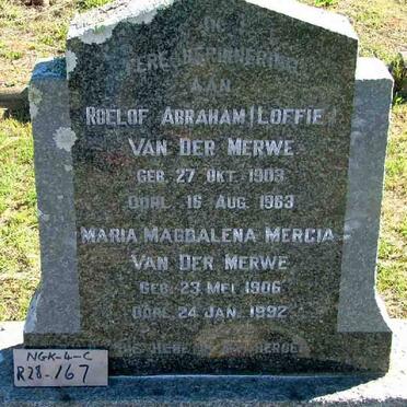 MERWE Roelof Abraham, van der 1903-1963 &amp; Maria Magdalena Mercia 1906-1992