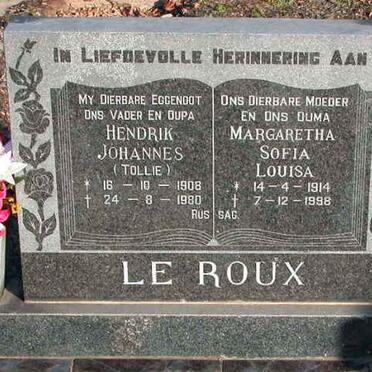 ROUX Hendrik Johannes, le 1908-1980 &amp; Margaretha Sofia Louisa 1914-1998
