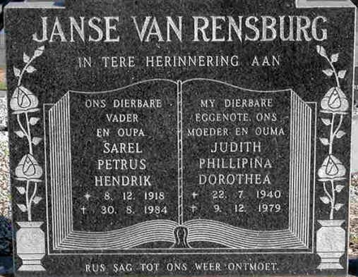 RENSBURG Sarel Petrus Hendrik, Janse van 1918-1984 &amp; Judith Phillipina Dorothea 1940-1979