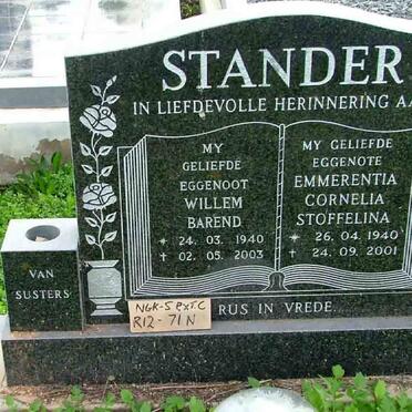STANDER Willem Barend 1940-2003 &amp; Emmerentia Cornelia Stoffelina 1940-2001