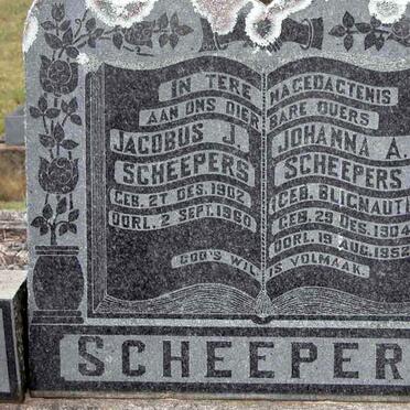 SCHEEPERS Jacobus J. 1902-1960 &amp; Johanna A. BLIGNAUT 1904-1952