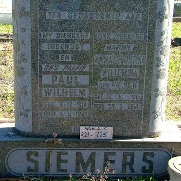 SIEMERS Paul Wilhelm 1914-1961 &amp; Anna Christina Willemina VILJOEN 1915-19?4