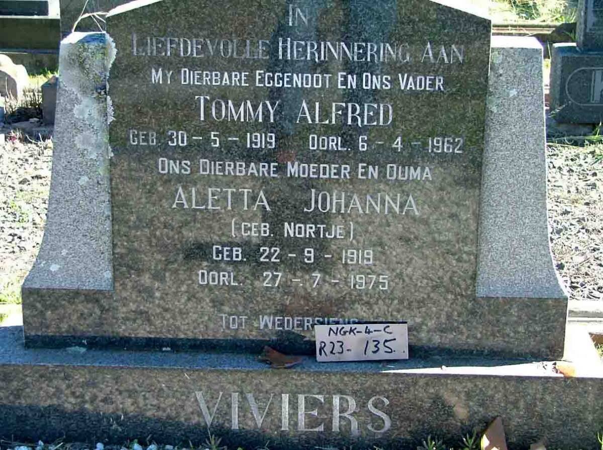 VIVIERS Tommy Alfred 1919-1962 &amp; Aletta Johanna NORTJE 1919-1975