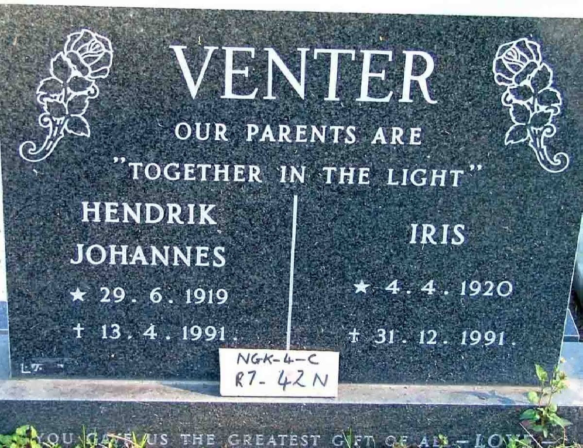 VENTER Hendrik Johannes 1919-1991 &amp; Iris 1920-1991
