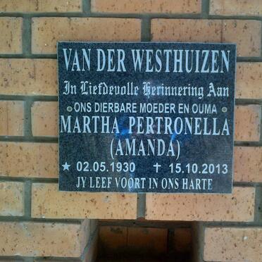 WESTHUIZEN Martha Pertronella, van der 1930-2013