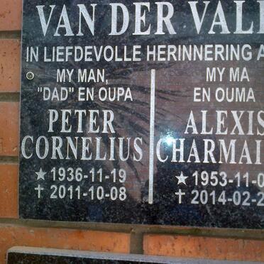VALK Peter Cornelius, van der 1936-2011 &amp; Alexis Charmaine 1953-2014