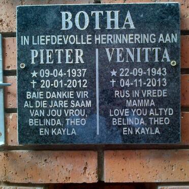 BOTHA Pieter 1937-2012 &amp; Venitta 1943-2013