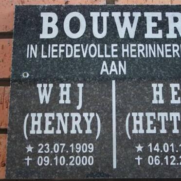BOUWER W.H.J. 1909-2000 &amp; H.E. 1912-2004