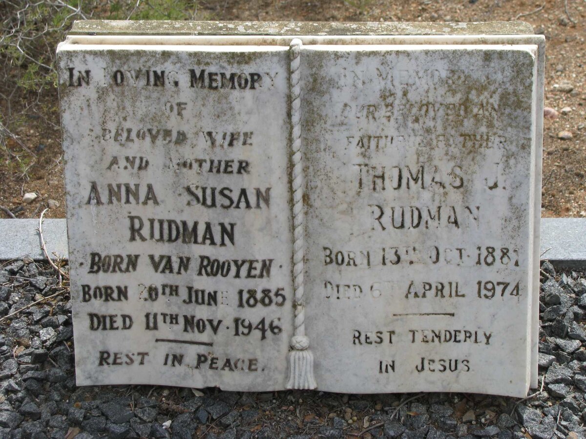 RUDMAN Thomas J. 1881-1974 &amp; Anna Susan VAN ROOYEN 1885-1946