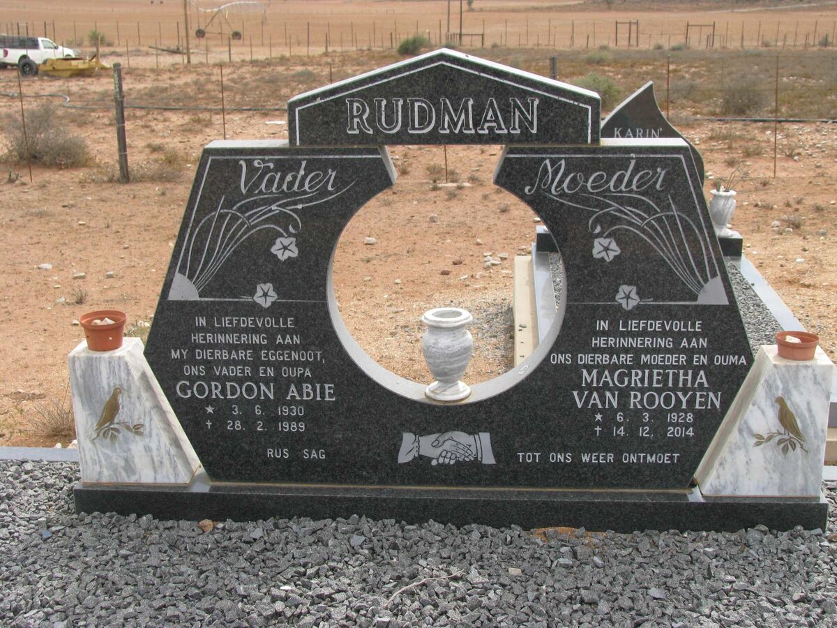 RUDMAN Gordon Abie 1930-1989 &amp; Magrietha VAN ROOYEN 1928-2014