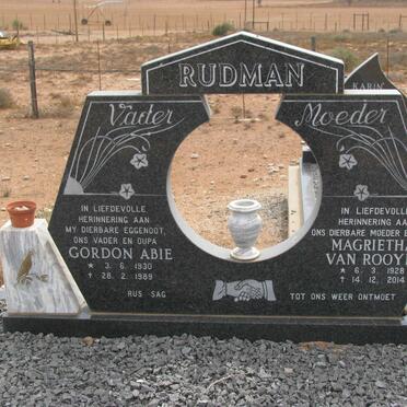 RUDMAN Gordon Abie 1930-1989 &amp; Magrietha VAN ROOYEN 1928-2014
