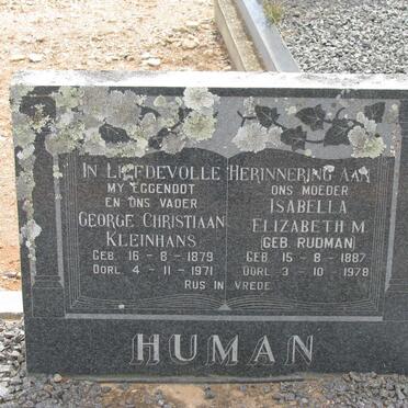 HUMAN George Christiaan Kleinhans 1879-1971 &amp; Isabella Elizabeth M. RUDMAN 1887-1978
