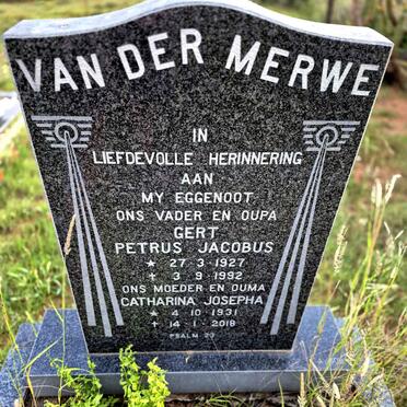 MERWE Gert Petrus Jacobus, van der 1927-1992 & Catharina Josepha 1931-2018