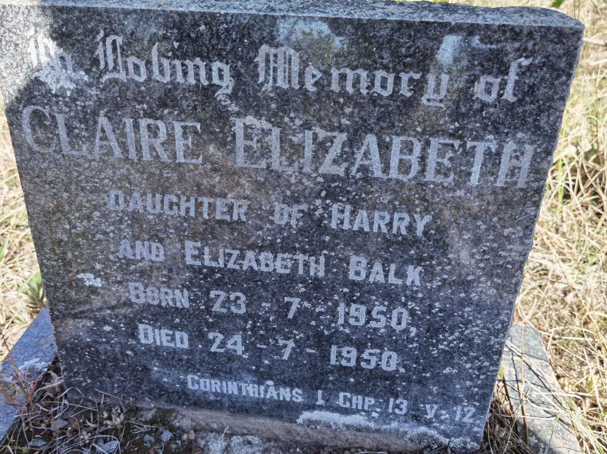 BALK Claire Elizabeth 1950-1950