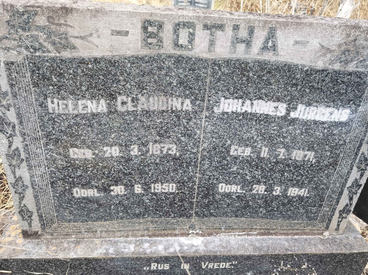 BOTHA Johannes Jurgens 1871-1941 &amp; Helena Claudina 1873-1971