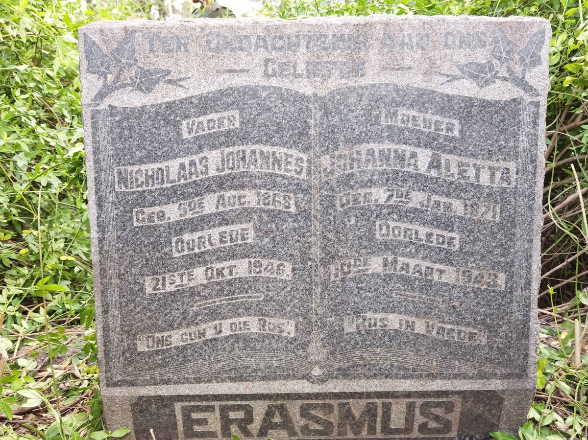 ERASMUS Nicholaas Johannes 1868-1946 &amp; Johanna Aletta 1871-1943