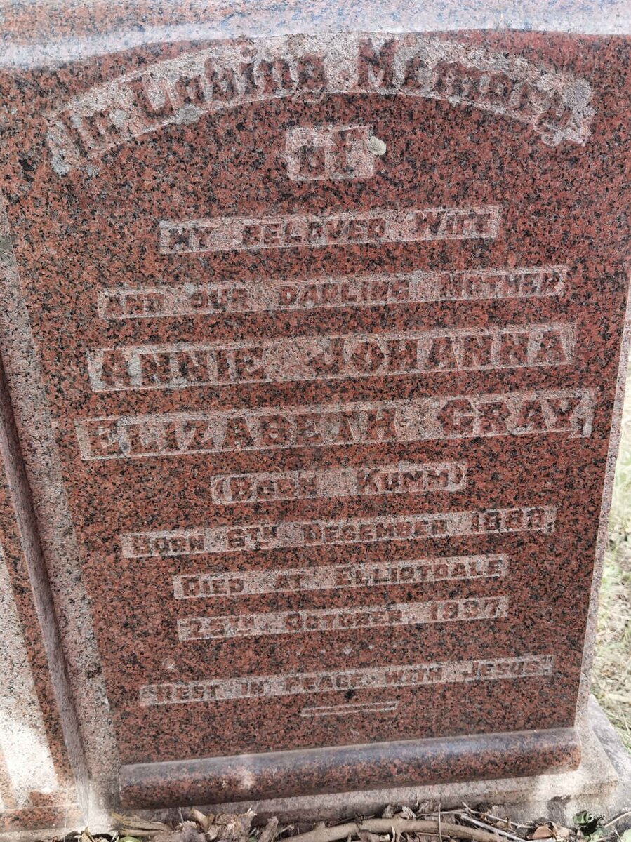 GRAY Annie Johanna Elizabeth nee KUMM 1888-1937