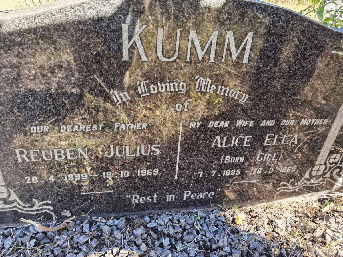 KUMM Reuben Julius 1899-1969 &amp; Alice Ella GILL 1895-1965
