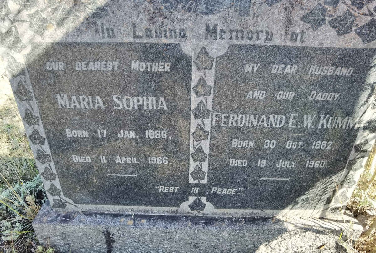KUMM Ferdinand E.W. 1882-1960 &amp; Maria Sophia 1886-1966