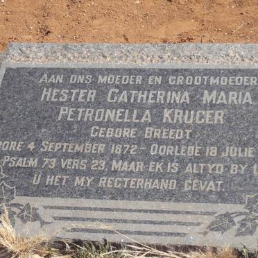 KRUGER Hester Catherina Maria Petronella nee BREEDT 1872-1956