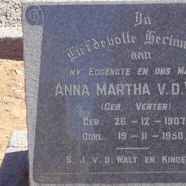 WALT Anna Martha, v.d. nee VENTER 1907-1950
