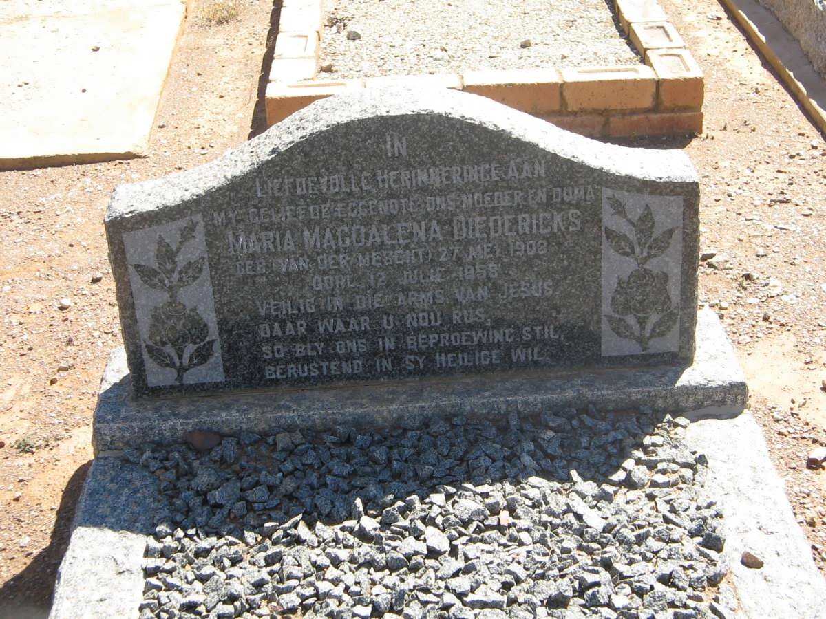 DIEDERICKS Maria Magdalena nee VAN DER MESCHT 1908-1958