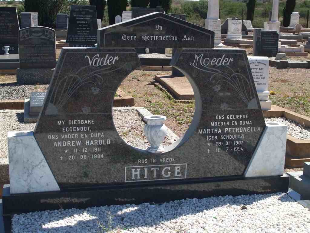 HITGE Andrew Harold 1911-1984 &amp; Martha Petronella SCHOULTZ 1907-1994