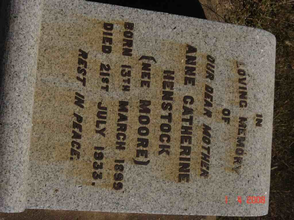 HENSTOCK Anne Catherine nee MOORE 1899-1933