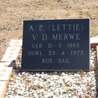 MERWE A.E., v.d. 1885-1973