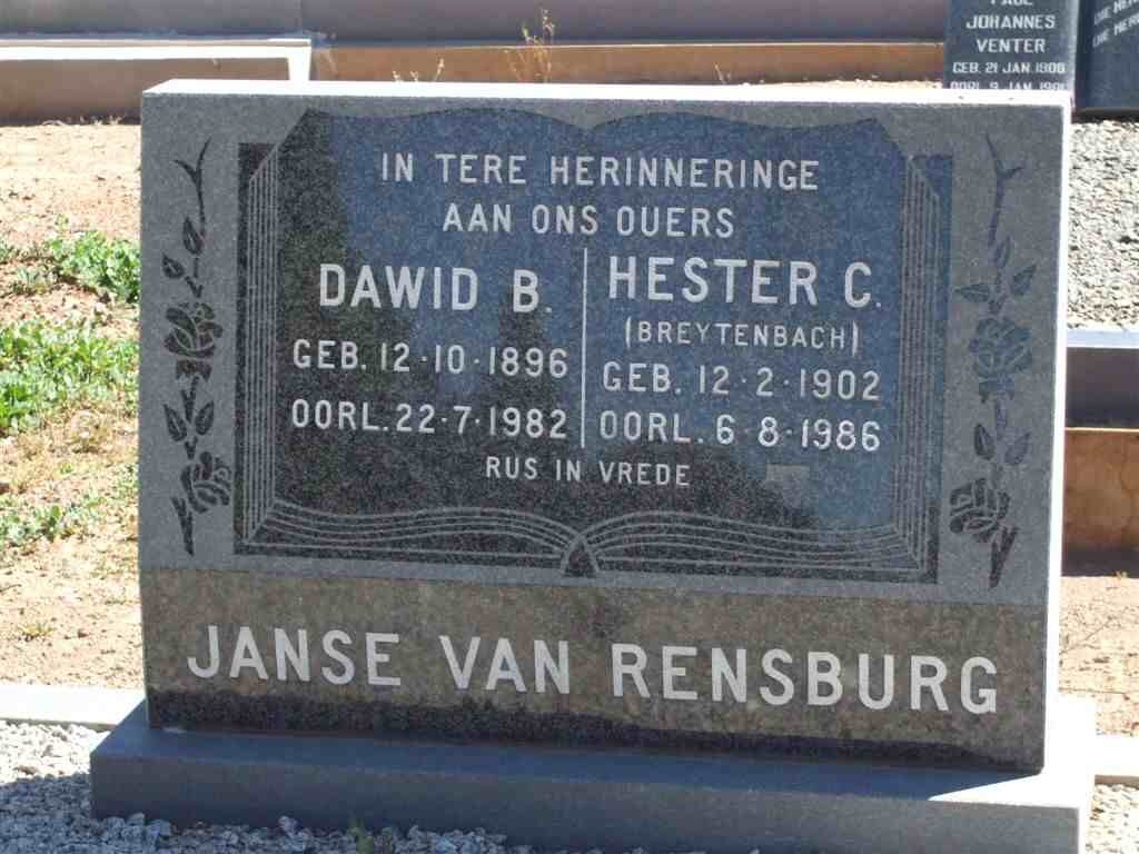 RENSBURG Dawid B., Janse van 1896-1982 &amp; Hester C. BREYTENBACH 1902-1986