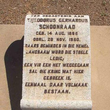SCHOONRAAD Theodorus Gerhardus 1865-1950