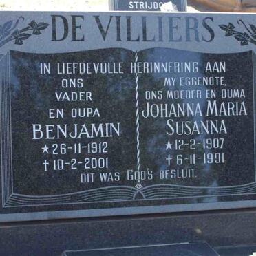 VILLIERS Benjamin 1912-2001 &amp; Johanna Maria Susanna 1907-1991