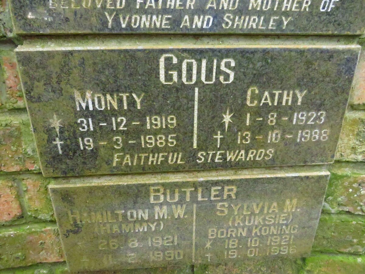 GOUS Monty 1919-1985 &amp; Cathy 1923-1988