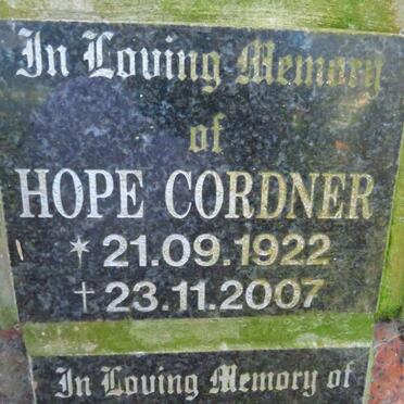 CORDNER Hope 1922-2007