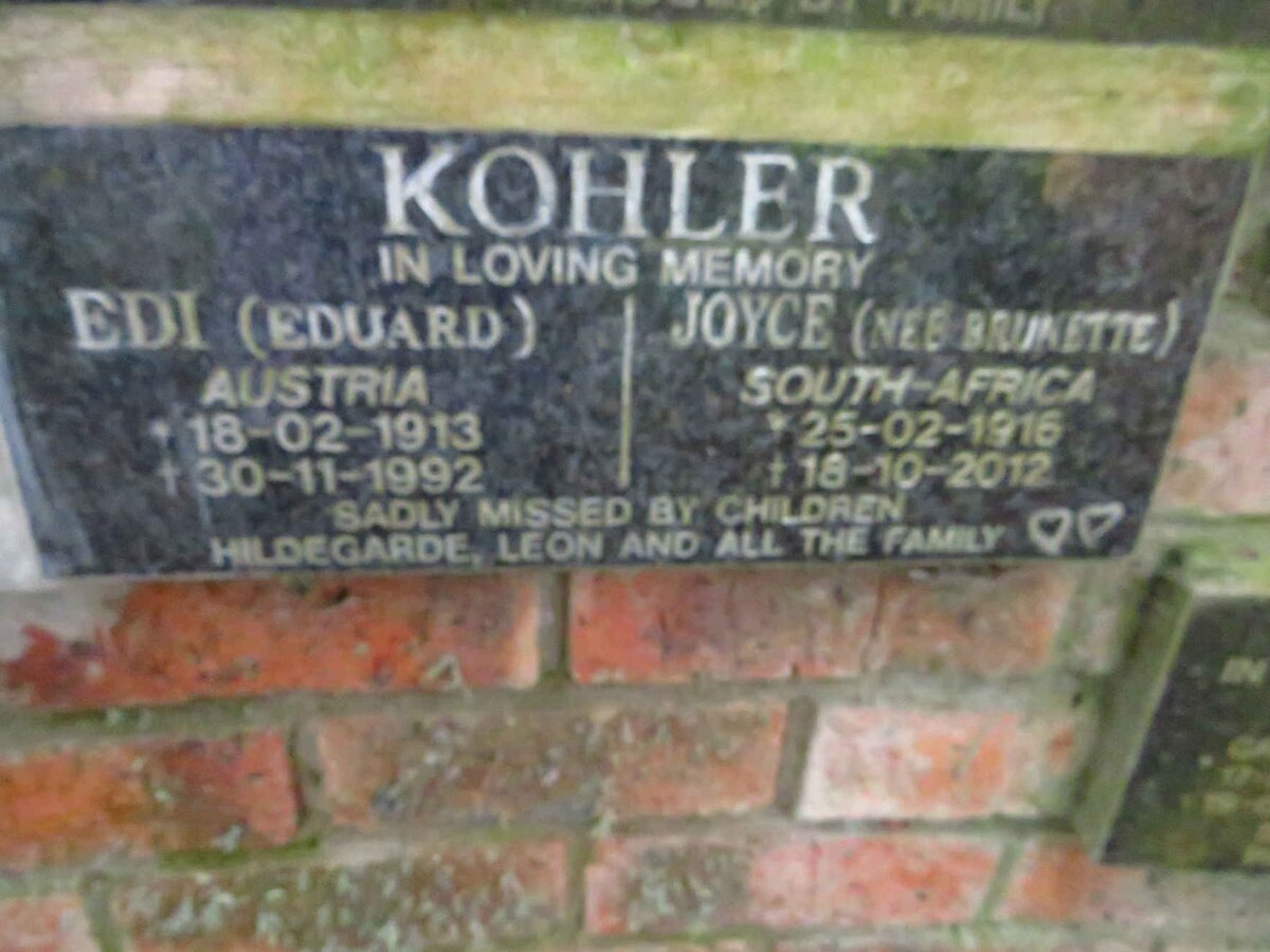 KOHLER Eduard 1913-1992 &amp; Joyce BRUNETTE 1916-2012