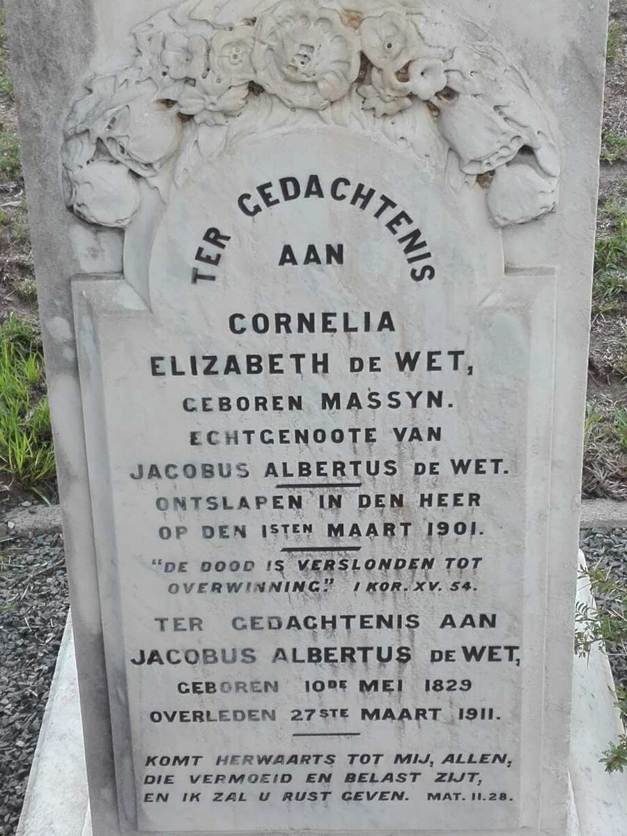 WET Jacobus Albertus, de 1829-1911 &amp; Cornelia Elizabeth MASSYN -1901