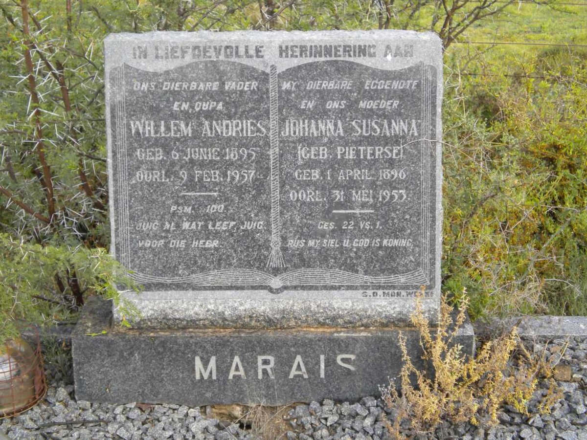 MARAIS Willem Andries 1895-1957 &amp; Johanna Susanna PIETERSE 1896-1953