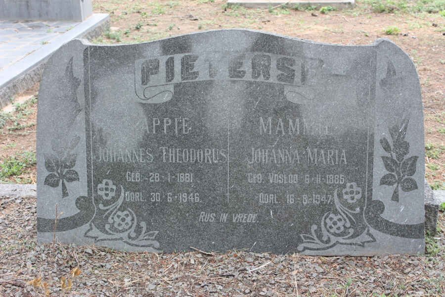 PIETERSE Johannes Theodorus 1881-1946 &amp; Johnna Maria VOSLOO 1885-1947