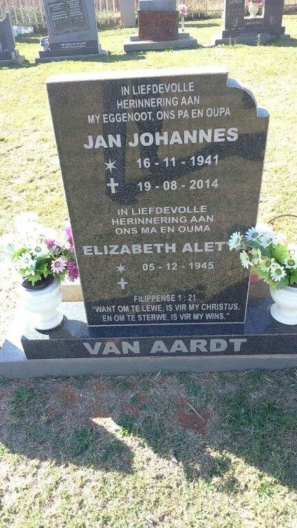 AARDT Jan Johannes, van 1941-2014 &amp; Elizabeth Aletta 1945-