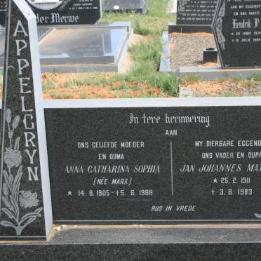 APPELGRYN Jan Johannes Matthys 1911-1983 &amp; Anna Catharina Sophia MARX 1905-1988