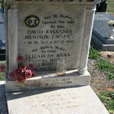 BONTHUYS David Johannes Hendrik 1927-1999 &amp; Elizabeth Anna BOTHA 1933-