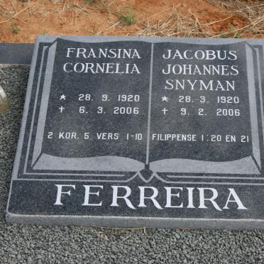 FERREIRA Jacobus Johannes Snyman 1920-2006 &amp; Fransina Cornelia 1920-2006