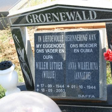 GROENEWALD Willem Luther 1944-2003 &amp; Anna Wilhelmina 1944-