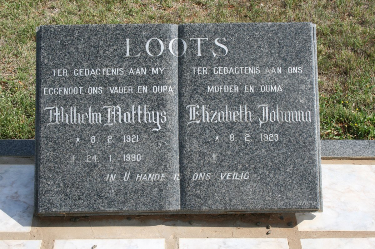 LOOTS Wilhelm Matthys 1921-1990 &amp; Elizabeth Johanna 1923-