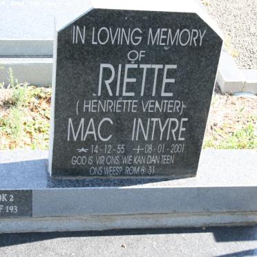 MAC INTYRE Henriette nee VENTER 1955-2001