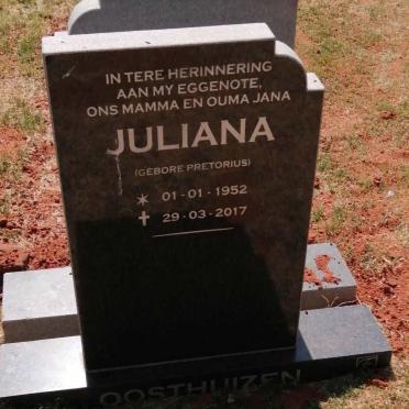 OOSTHUIZEN Juliana nee PRETORIUS 1952-2017