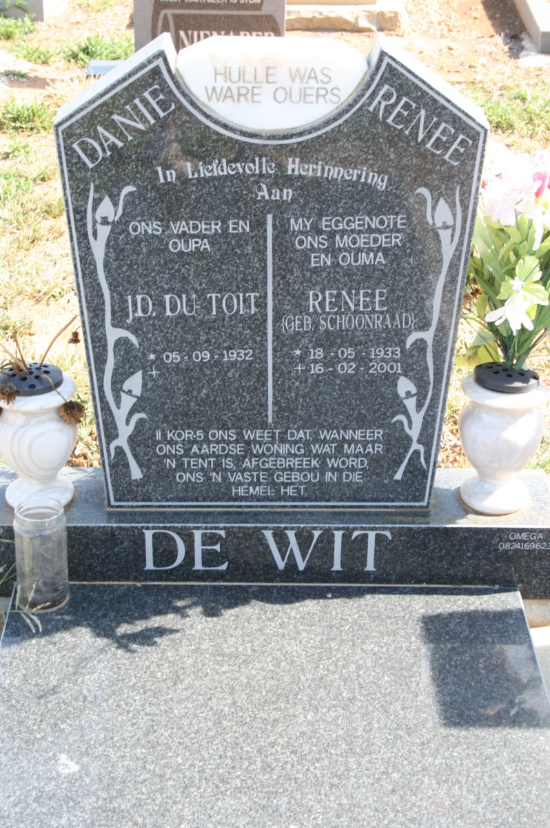 WIT J.D. Du Toit, de 1932- &amp; Renee SCHOONRAAD 1933-2001